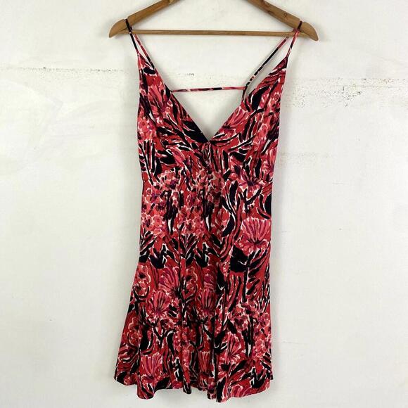 FREE PEOPLE black and red floral mini dress sz 2 - Picture 1 of 4
